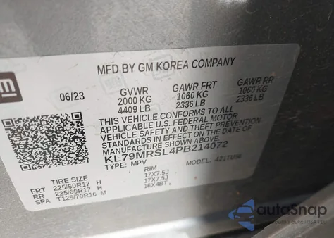 2023 Chevrolet Trailblazer Awd Lt z USA, uszkodzony, nr VIN KL79MRSL4PB214072